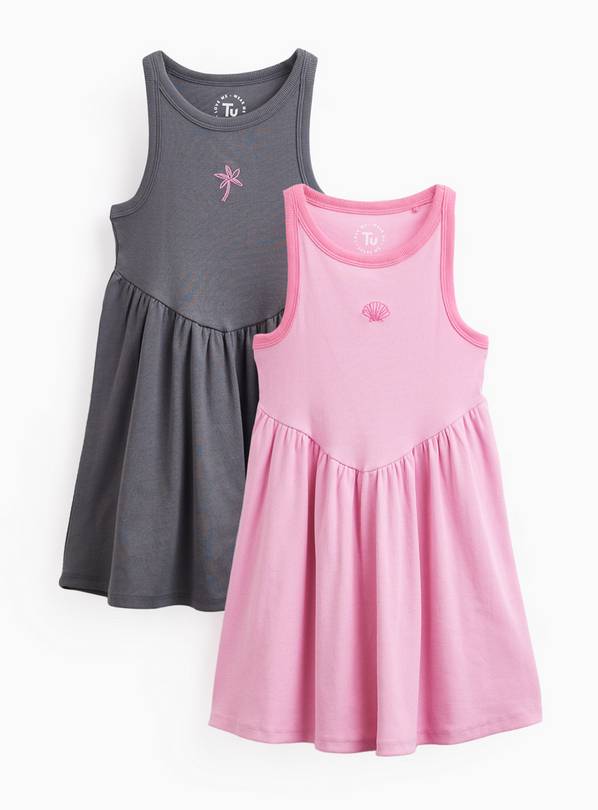 Pink & Black Ribbed Sleeveless Dresses 2 Pack 12 years